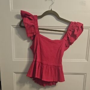 Alya Vibrant Pink Ruffle Blouse